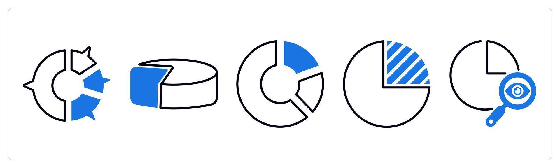 Set of 5 Diagram icons as pie chart, circle graph, wheel graph vector