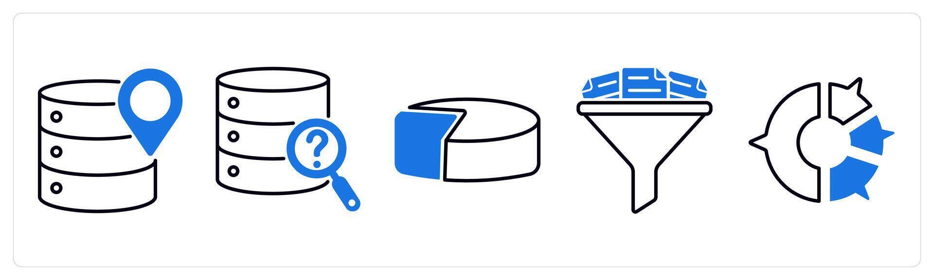 Set of 5 Diagram icons as data tracking, missing data, pie chart vector