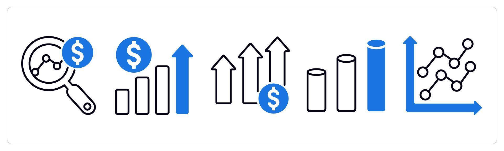 Set of 5 Diagram icons as market research, revenue growth, profit growth vector