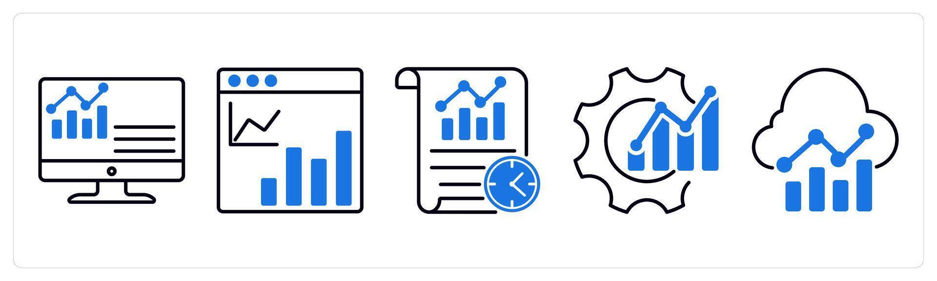 Set of 5 Diagram icons as dashboard, web statistics, scheduler report vector