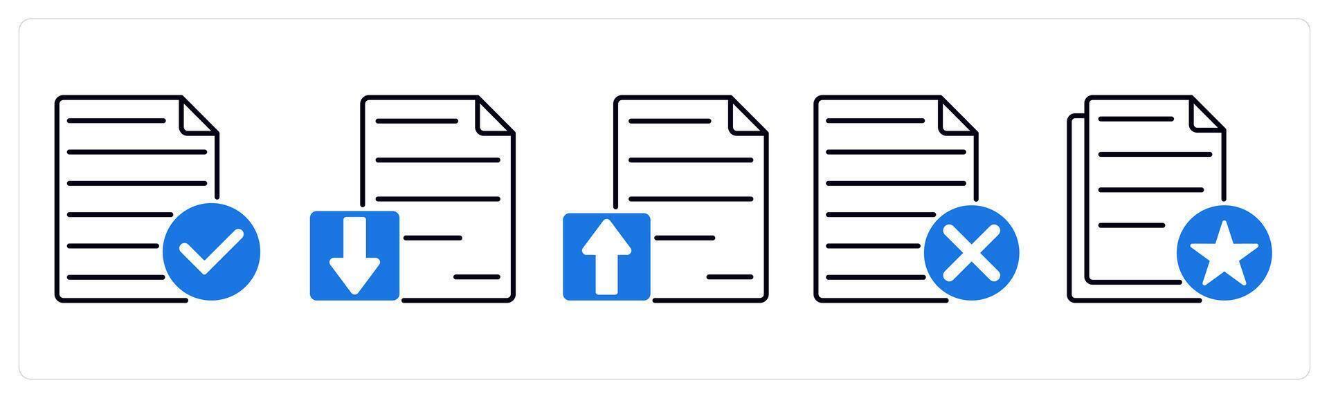 Set of 5 Files icons as accept file, download file, upload file vector