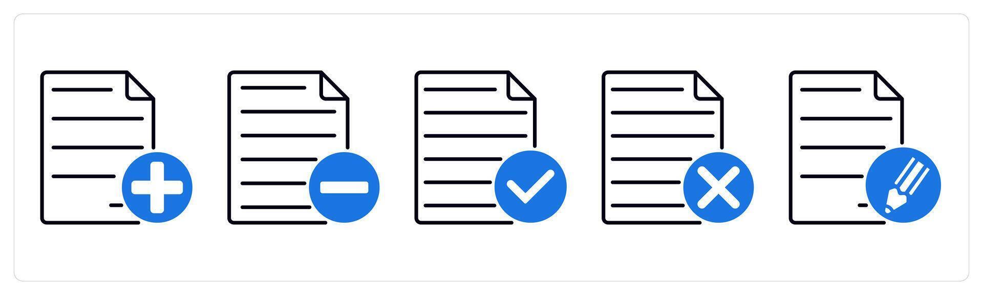 Set of 5 Files icons as new file, remove file, accept file vector