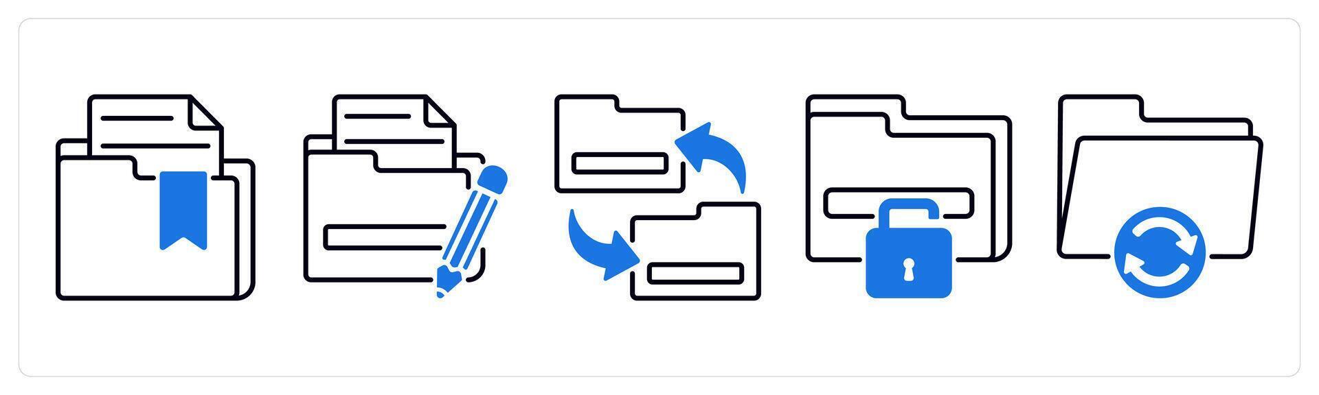 Set of 5 Files icons as important folder, edit folder, exchange files vector