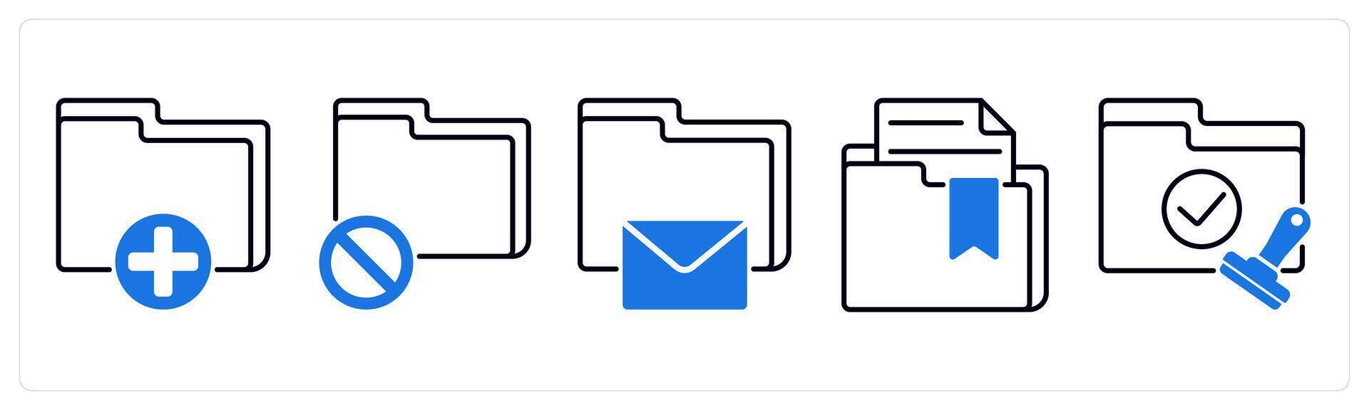 Set of 5 Files icons as new folder, folder error, email folder vector