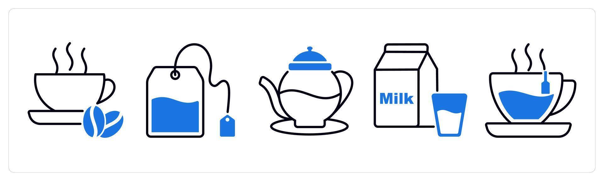Set of 5 Food and Drink icons as coffee, tea bag, tea vector