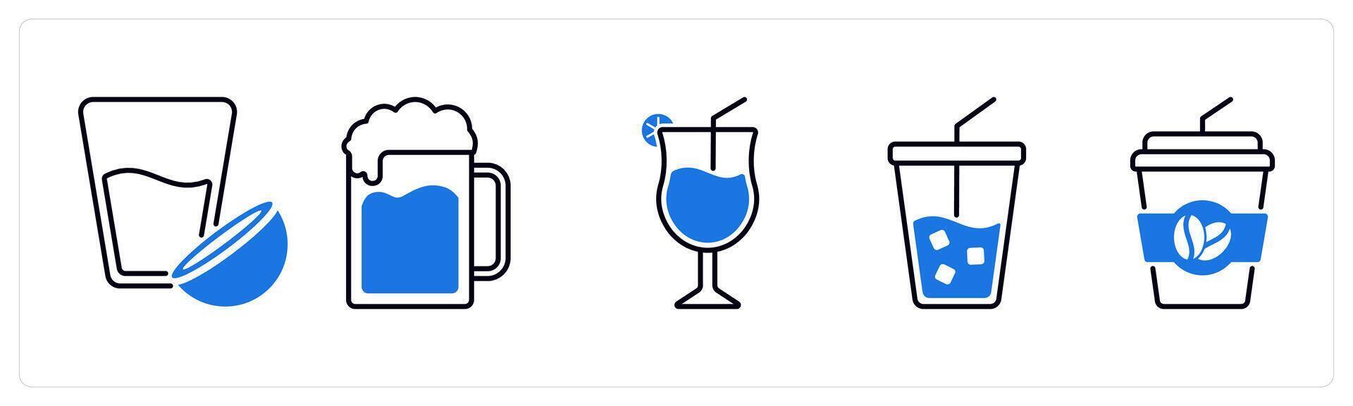 Set of 5 Food and Drink icons as coconut milk, beer, mocktail vector