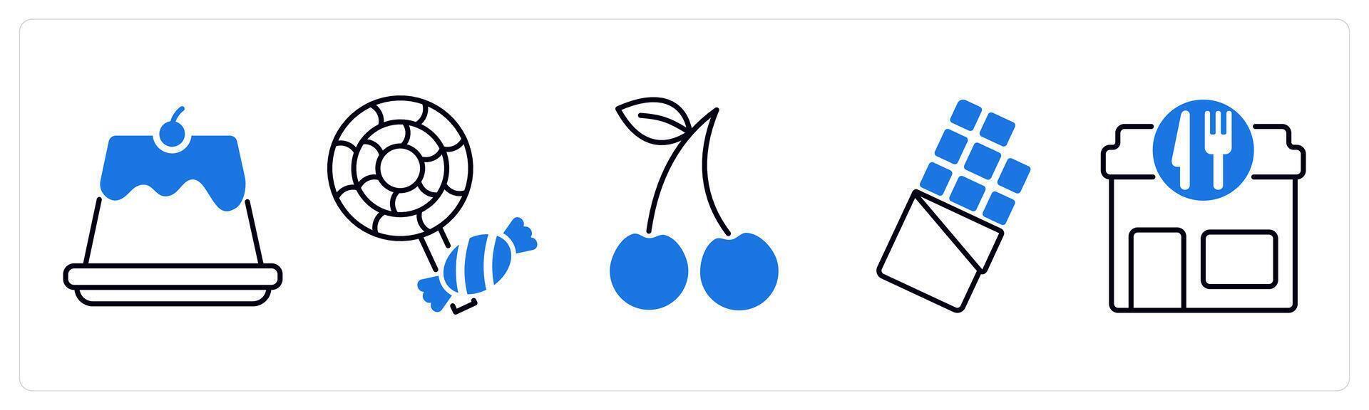 Set of 5 Food and Drink icons as pudding, candy, cherry vector
