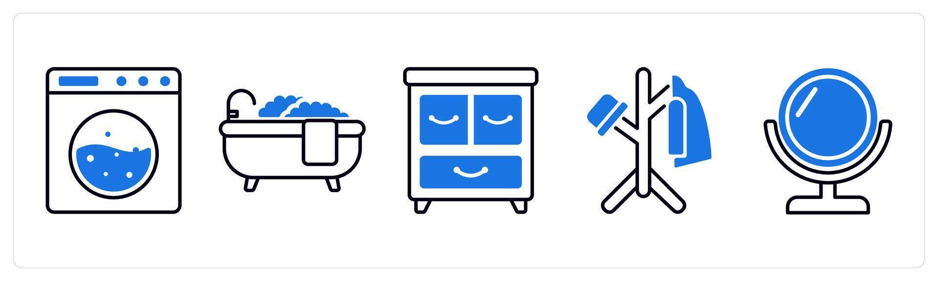 Set of 5 Furniture icons as washing machine, bath tub, drawer vector