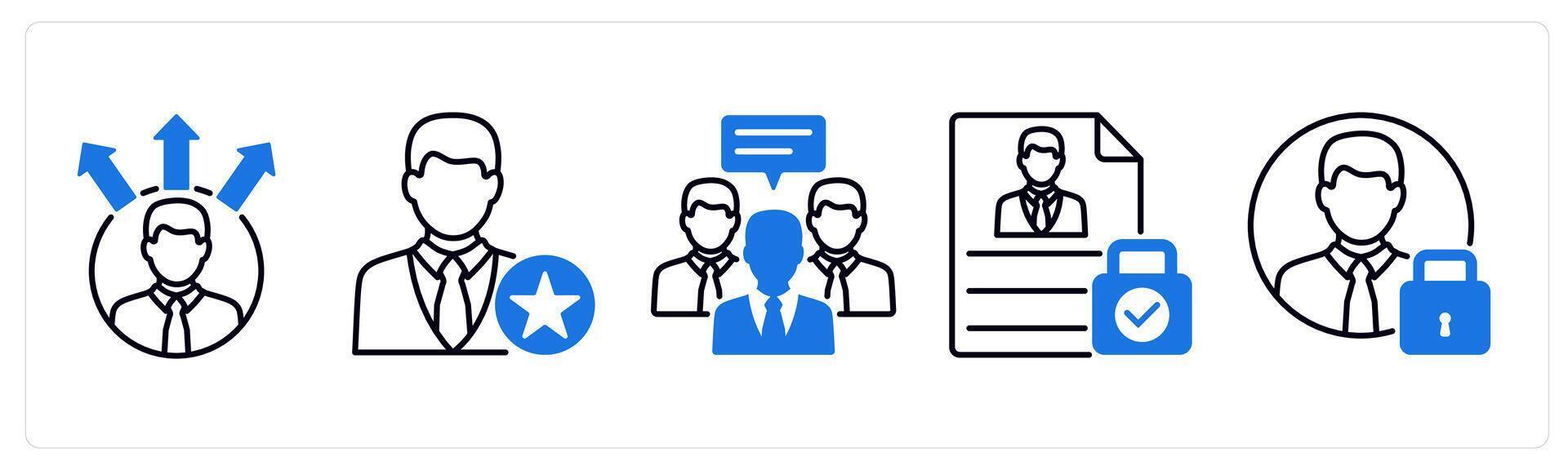Set of 5 GDPR icons as profiling, special user, representative vector