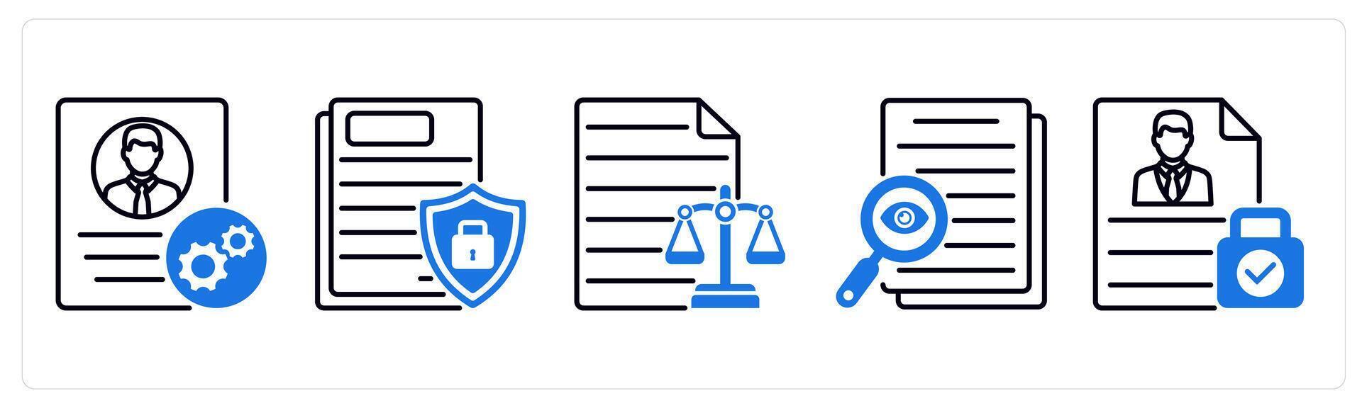 Set of 5 GDPR icons as de identification, document protection, balance sheet vector
