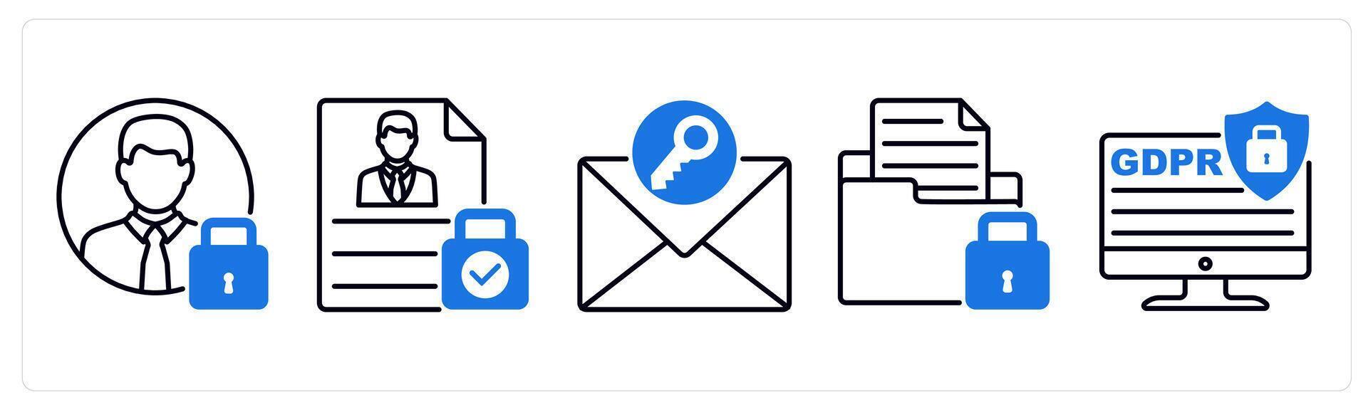 Set of 5 GDPR icons as account security, personal data, secure message vector