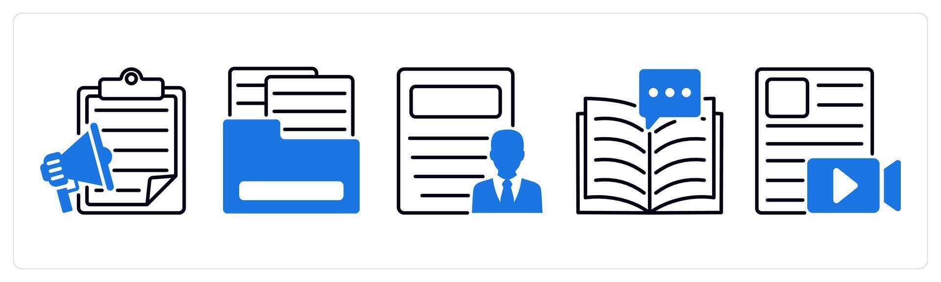Set of 5 Influencer icons as content marketing, media kit, guest post vector