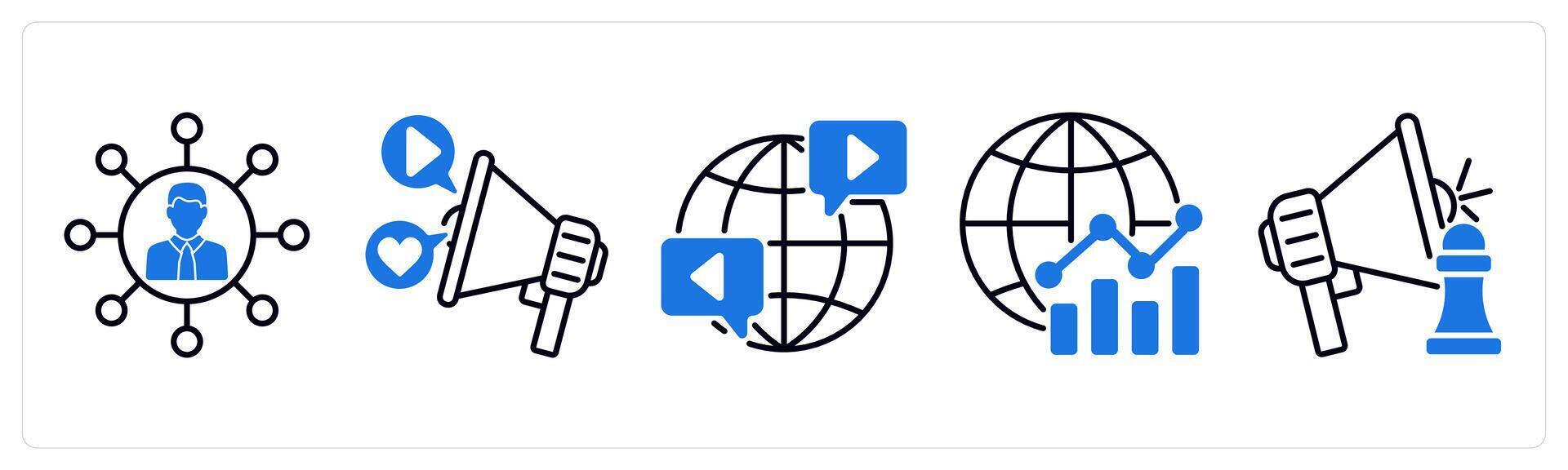 Set of 5 Influencer icons as influence, marketing, worldwide, global marketing vector