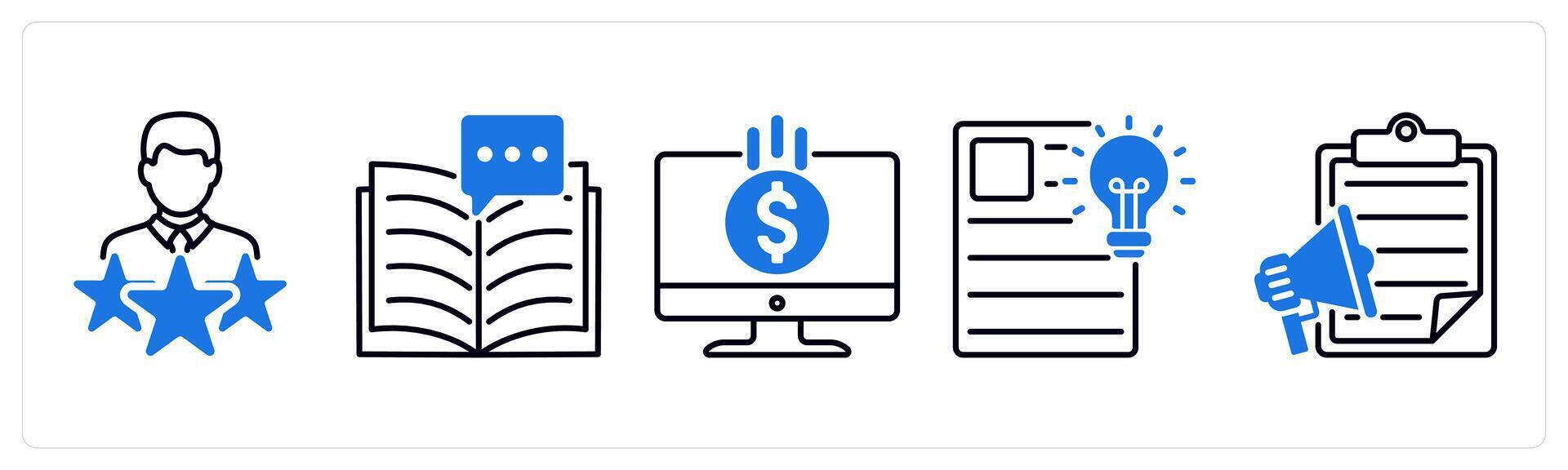 Set of 5 Influencer icons as celebrity, story telling, monetization vector
