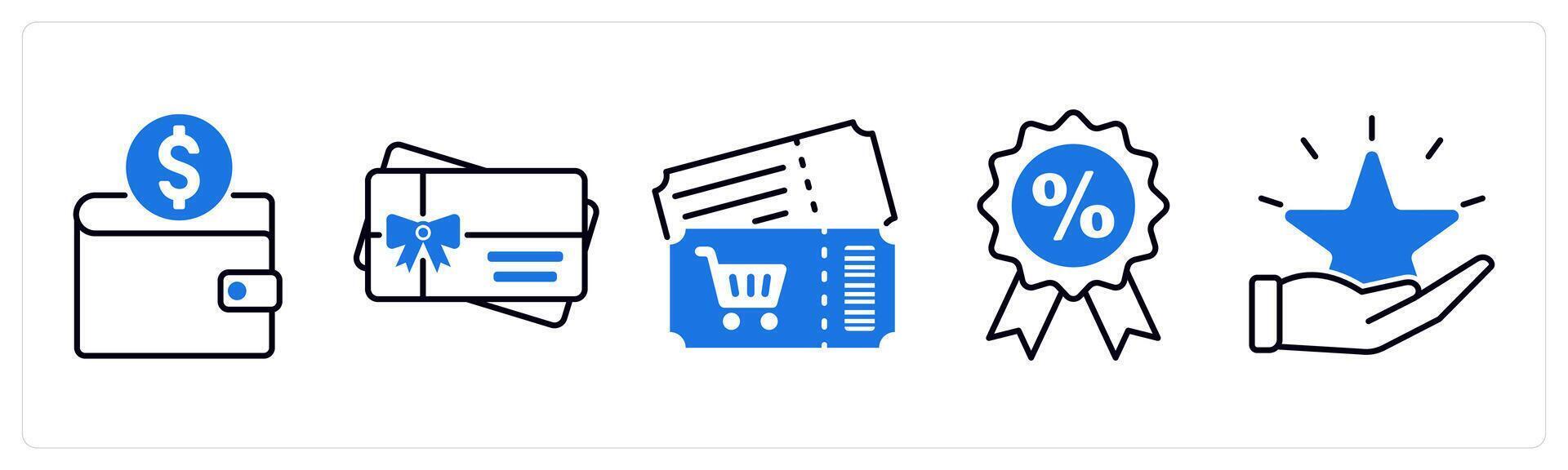 Set of 5 Offer and Sale icons as cash back, gift card, voucher vector