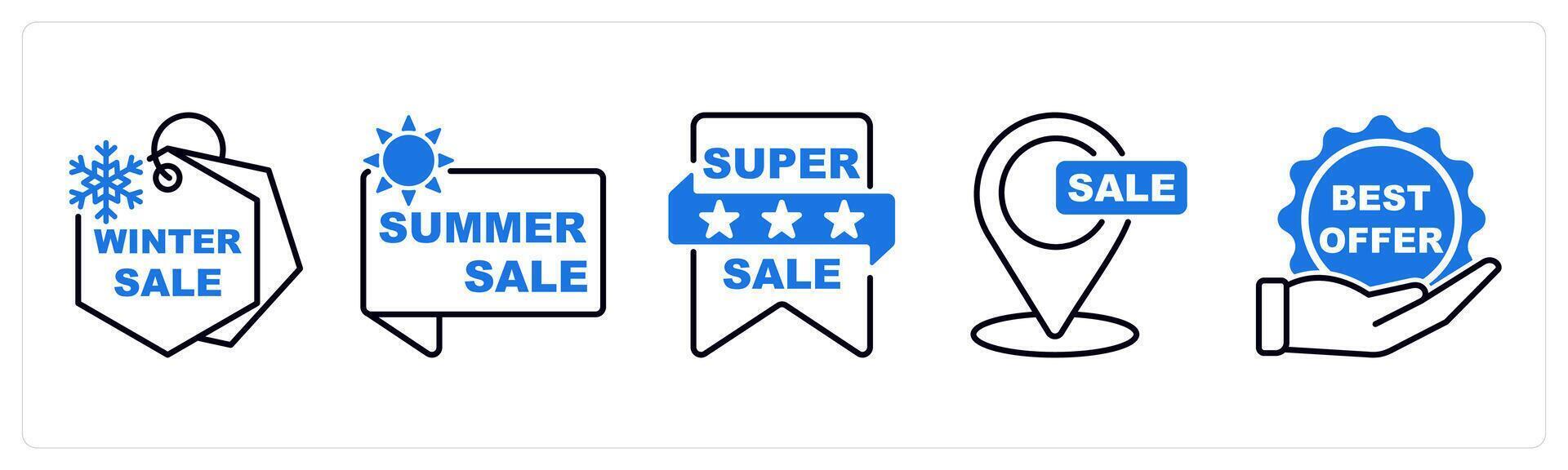 Set of 5 Offer and Sale icons as winter sale, summer sale, super sale vector