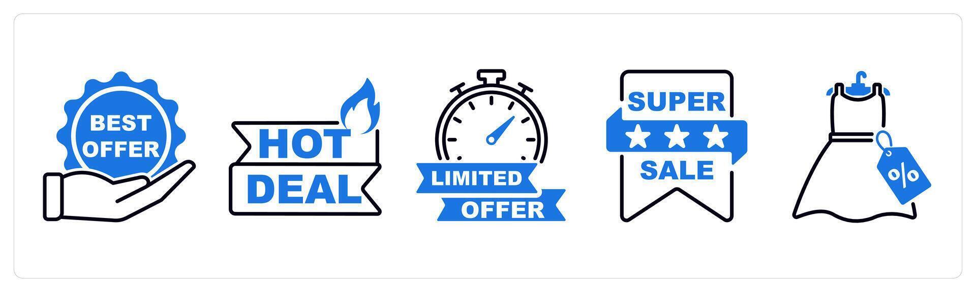 Set of 5 Offer and Sale icons as best offer, hot deal, limited offer vector