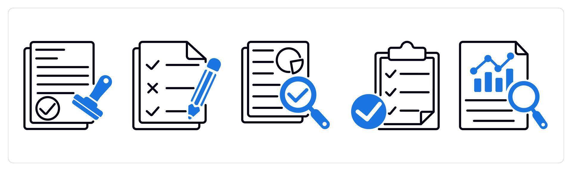 Set of 5 Survey and Rating icons as verified approval, to do list, audit vector