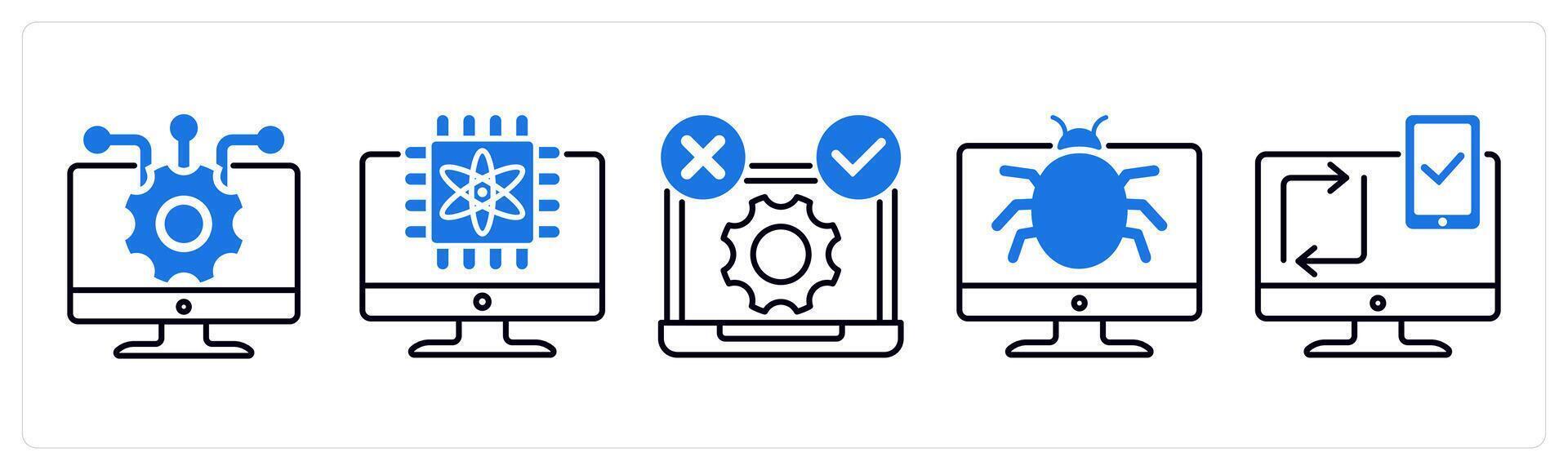 Set of 5 Technology icons as information technology, quantum computing, tdd vector