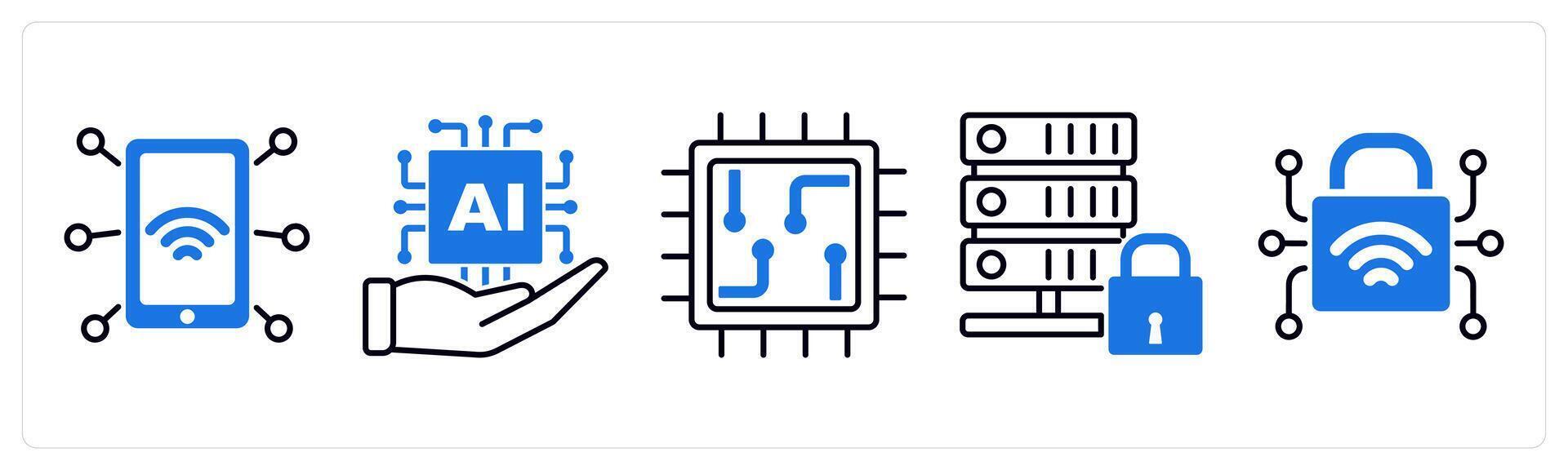 Set of 5 Technology icons as nfc technology, ai development, chip vector