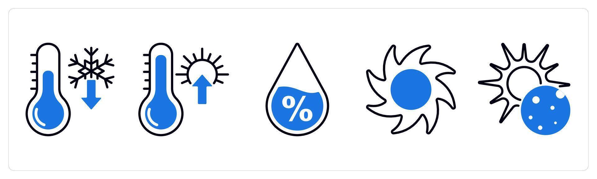 Set of 5 Weather icons as low temperature, high temperature, humidity vector