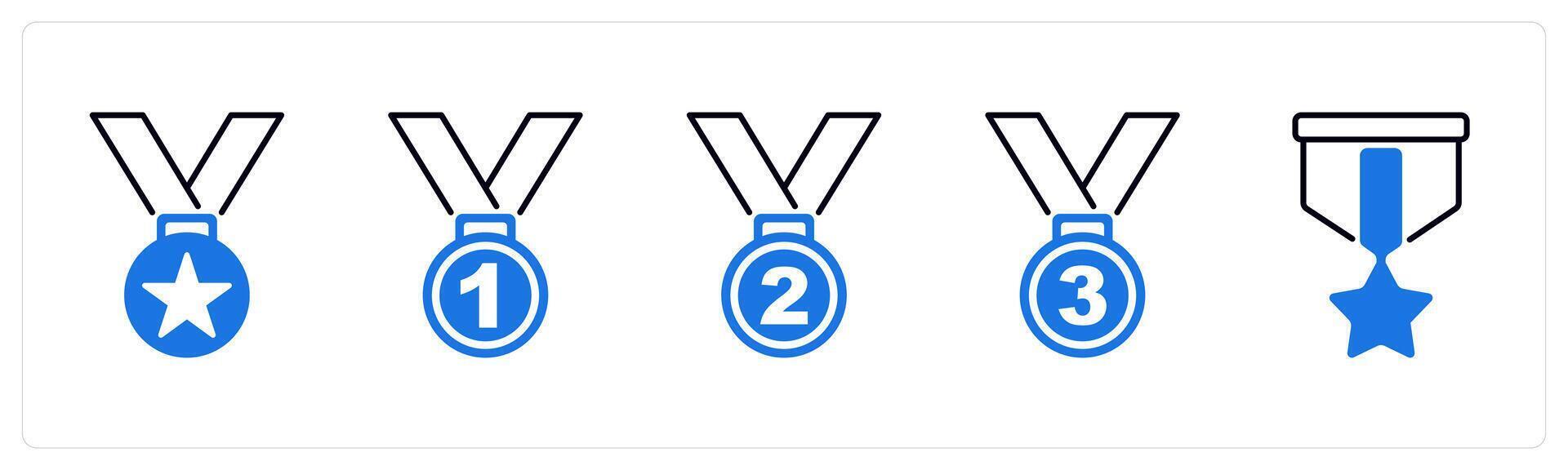 Set of 5 Award icons as medal, winner, runner up vector