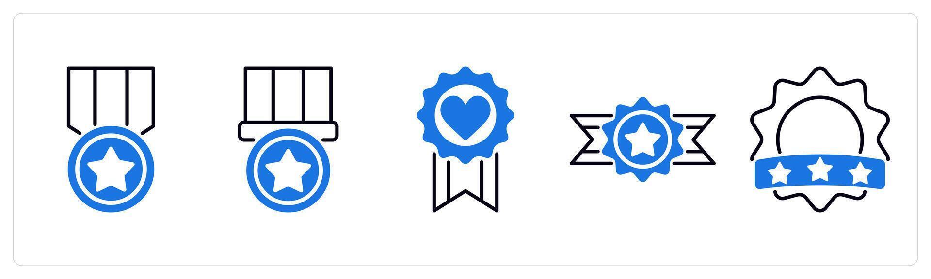 Set of 5 Award icons as badge, emblem, favorite badge vector