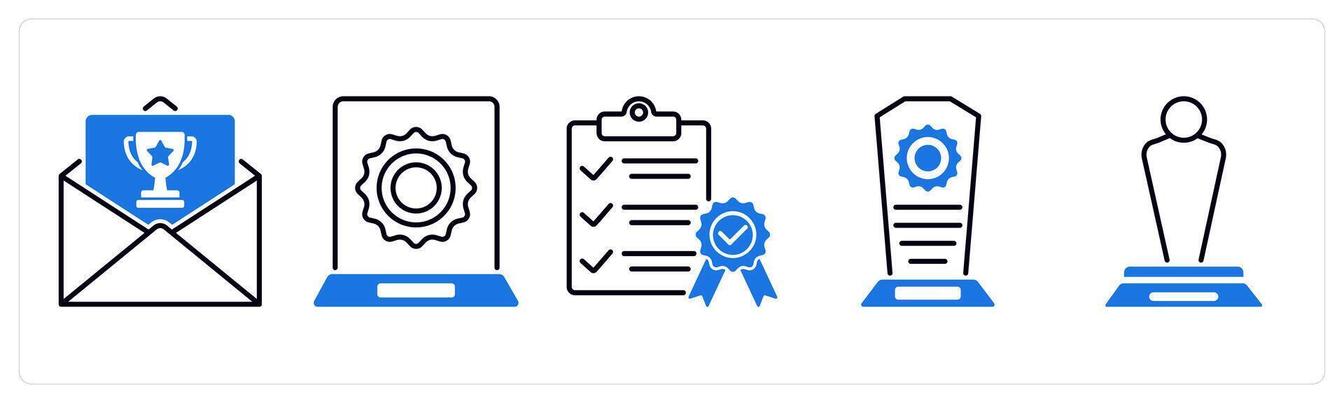 Set of 5 Award icons as award invitation, award, qualified vector