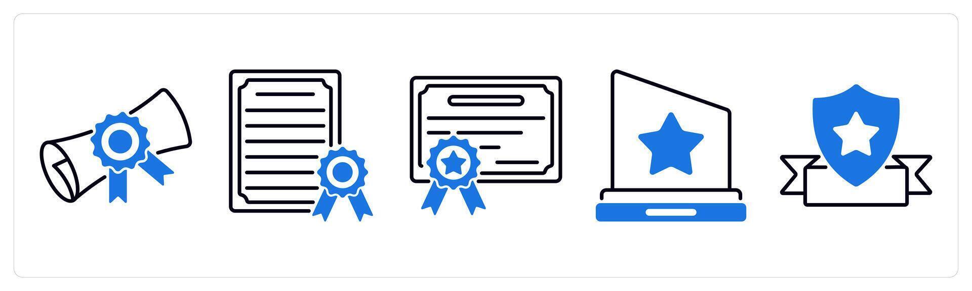 Set of 5 Award icons as degree, certificate, trophy vector