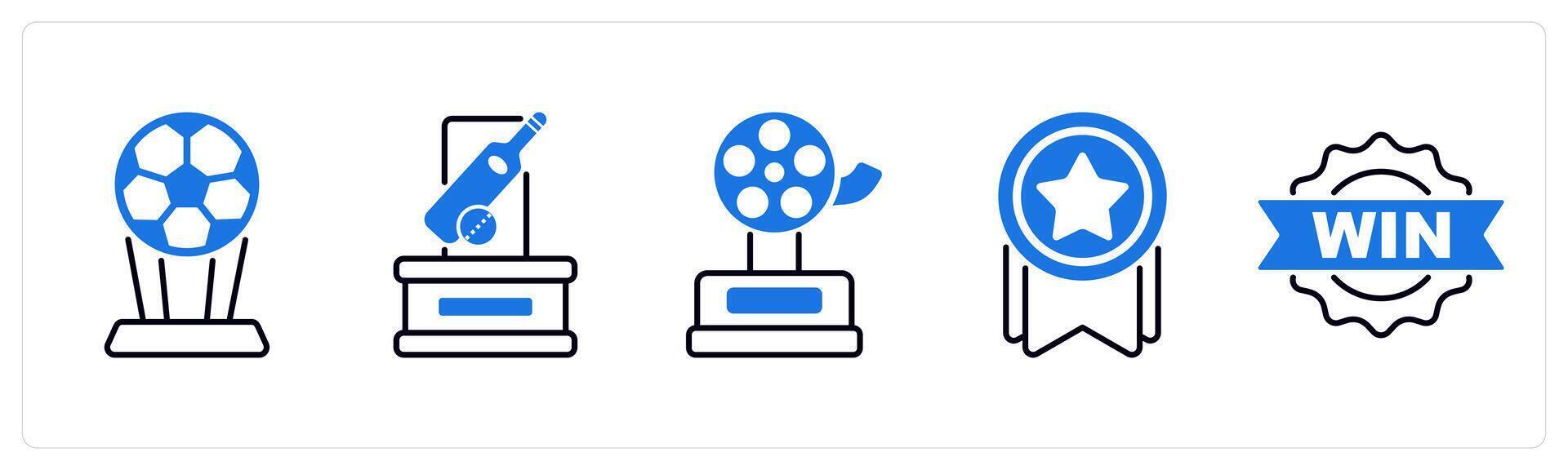 Set of 5 Award icons as football trophy, cricket trophy, movie award vector