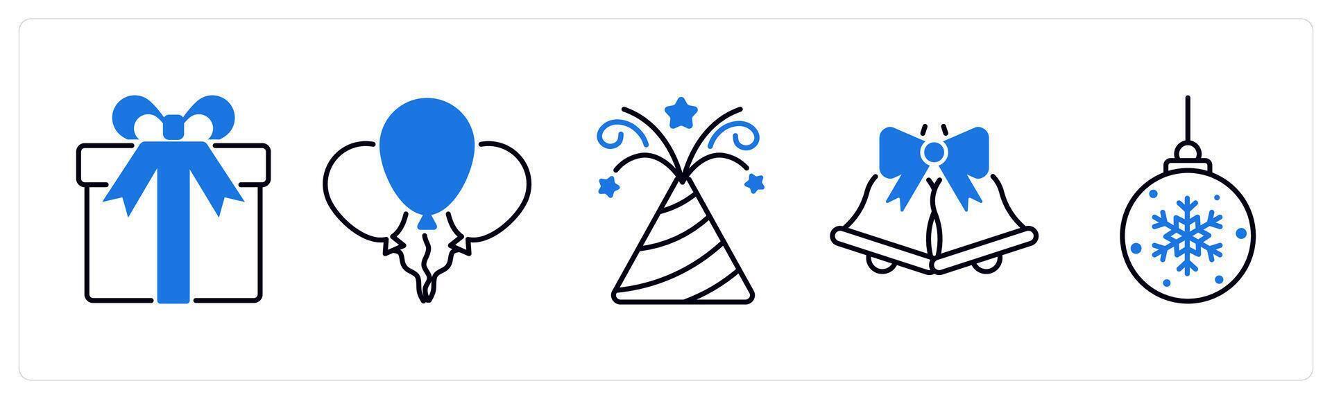 Set of 5 Christmas icons as christmas gift, balloon, fire crackers vector