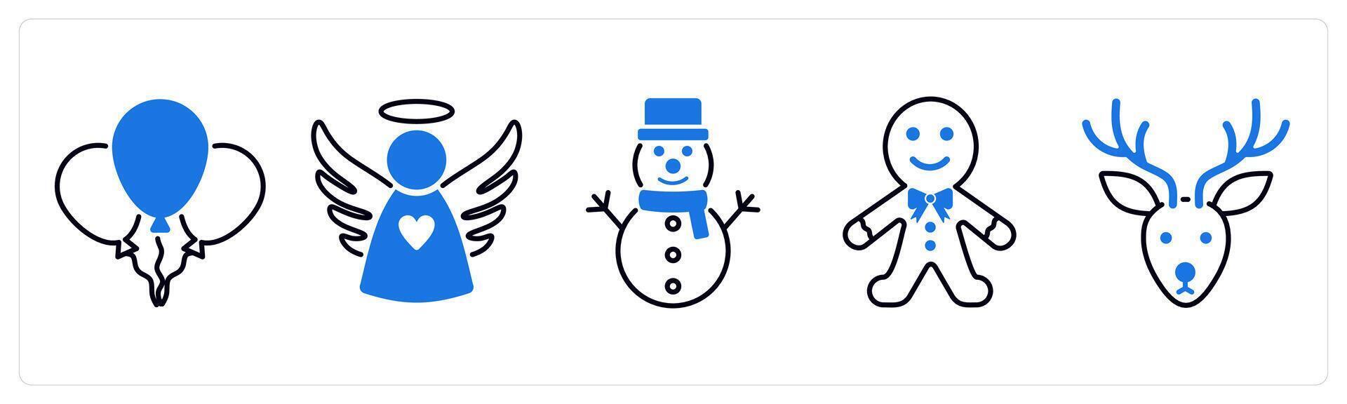 Set of 5 Christmas icons as balloon, angel, snowman vector