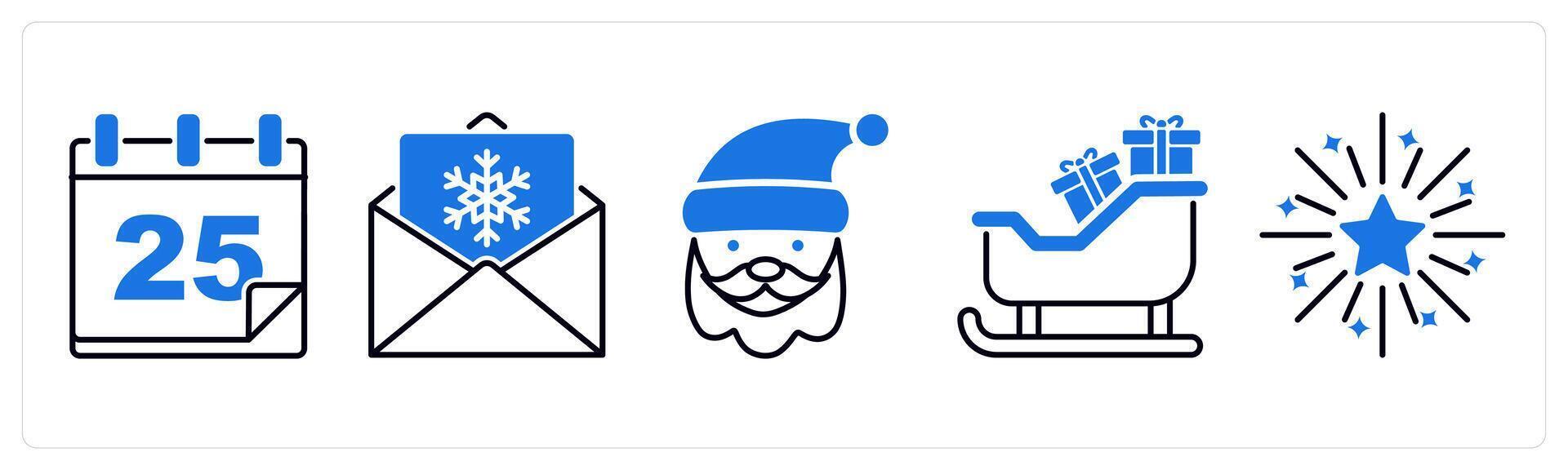 Set of 5 Christmas icons as christmas calendar, christmas invitation, santa claus vector