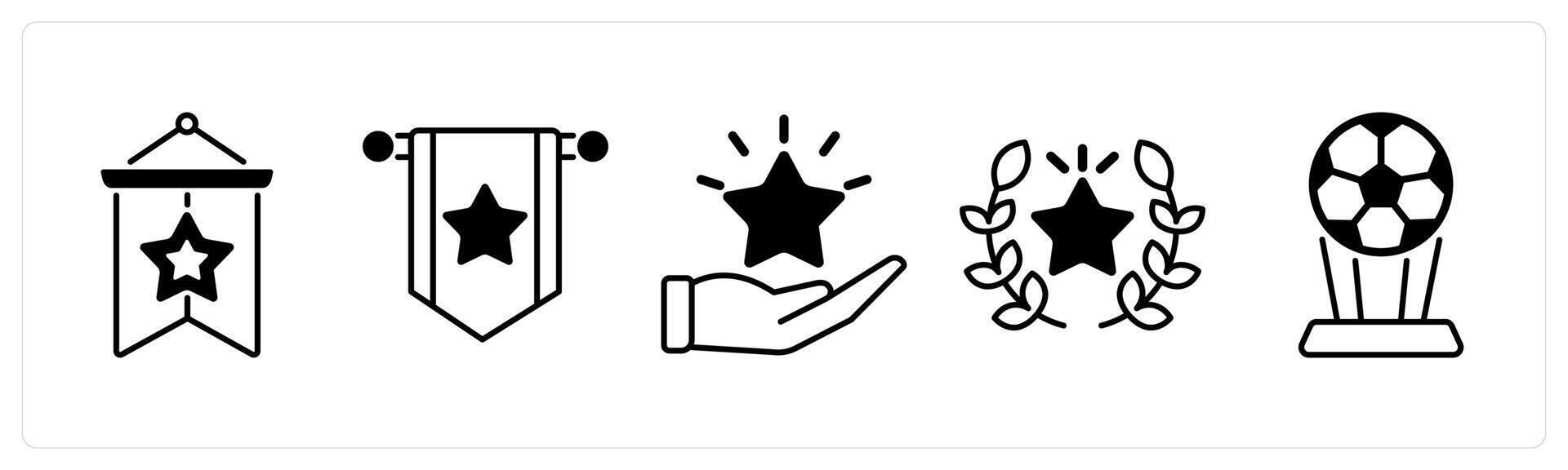Set of 5 Award icons in black color as flag, reward, award vector