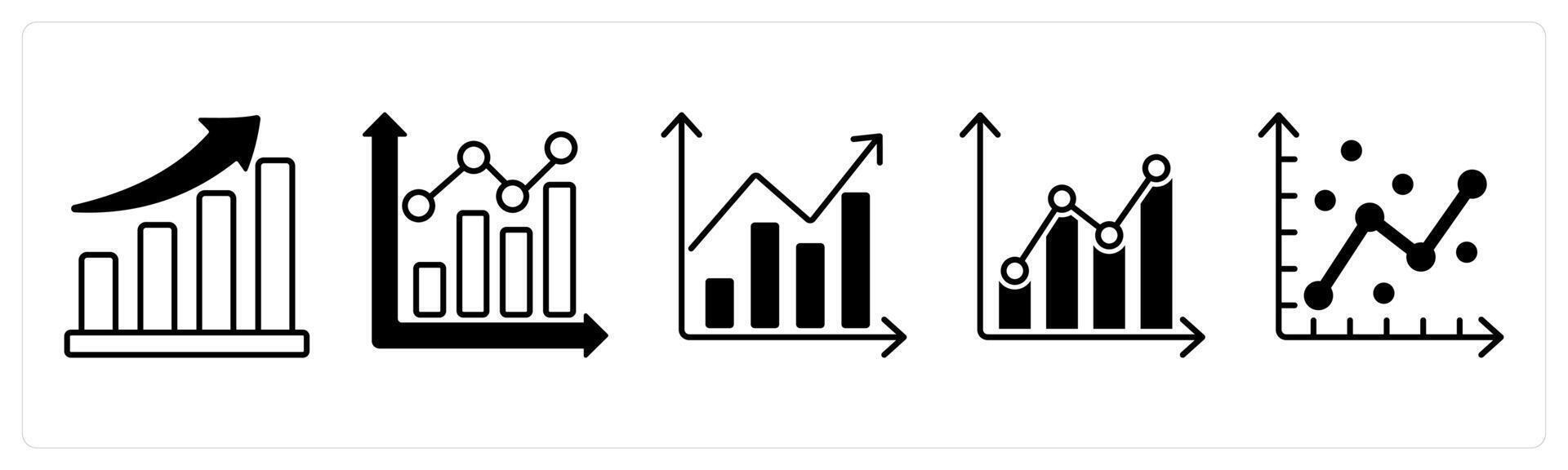 Set of 5 Diagram icons in black color as bar graph, statistics, analysi vector