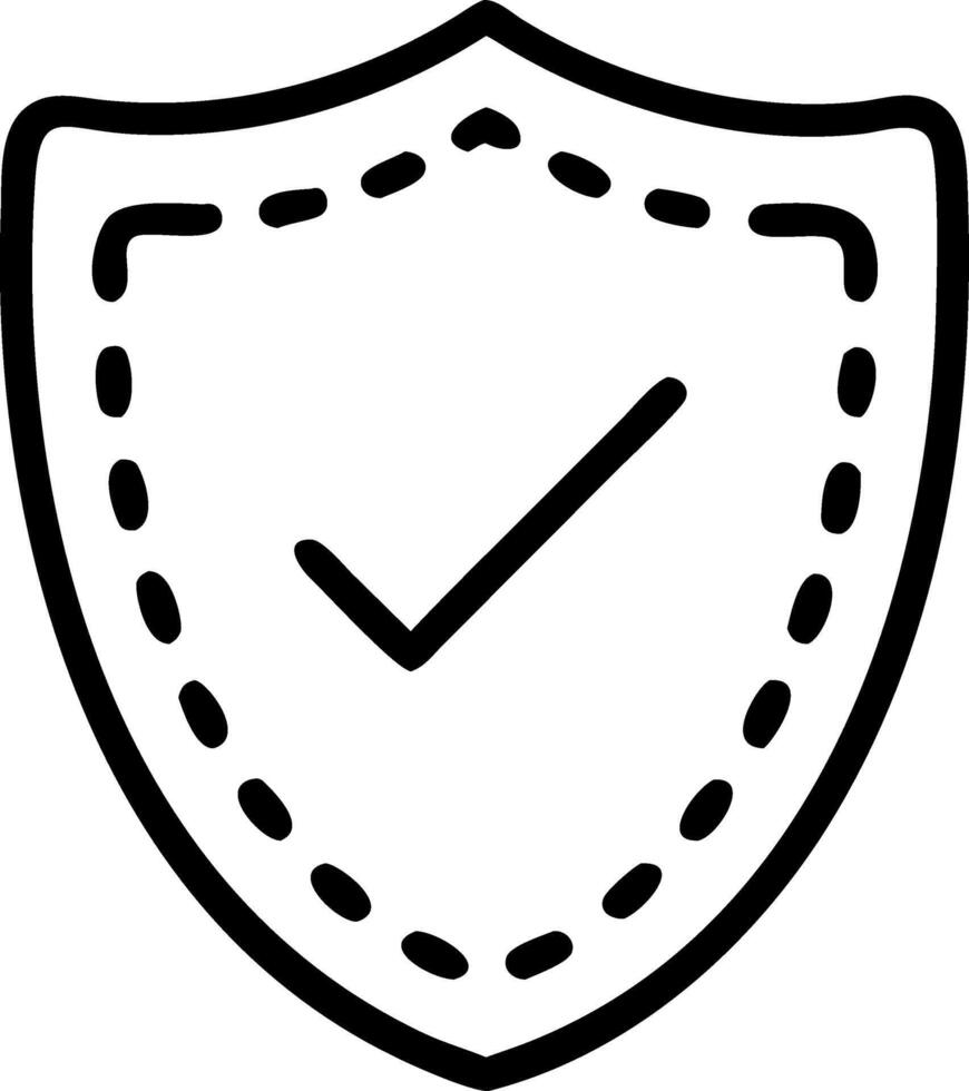 a black and white illustration of a shield with a tick vector