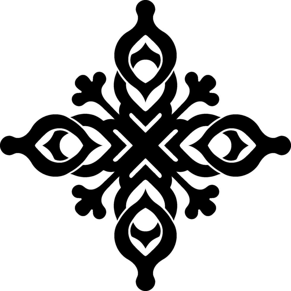 A symmetrical graphic design, featuring intricate patterns and shapes, creating a wicker ornament. vector