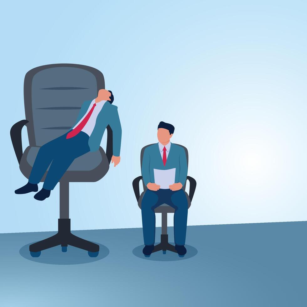A man sleeping on a big chair and another on a small chair. Illustration for privilege, difference and injustice. vector