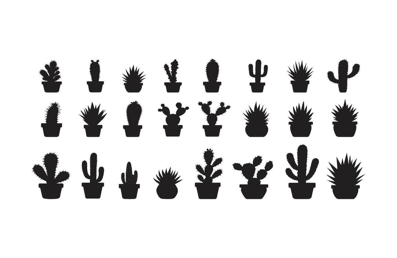Black Cactus Silhouette Elements in Pot Collection vector