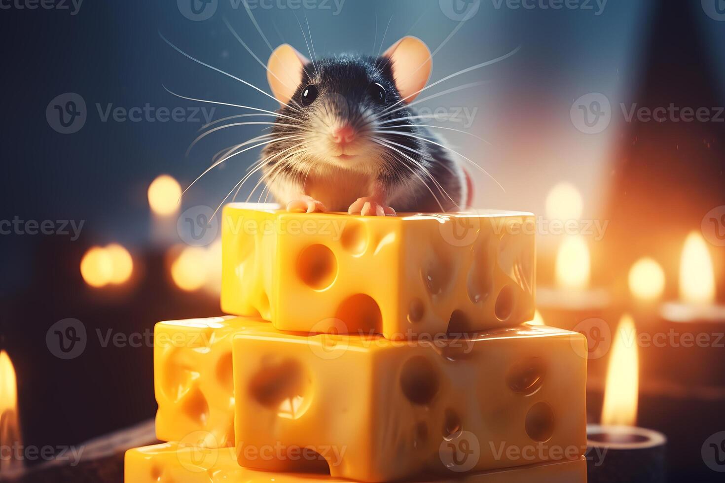 Mouse with Cheese Blocks. photo