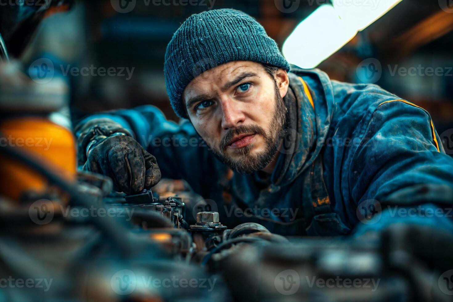 Working Class Mechanic Focused on Repairs in a Garage Setting photo