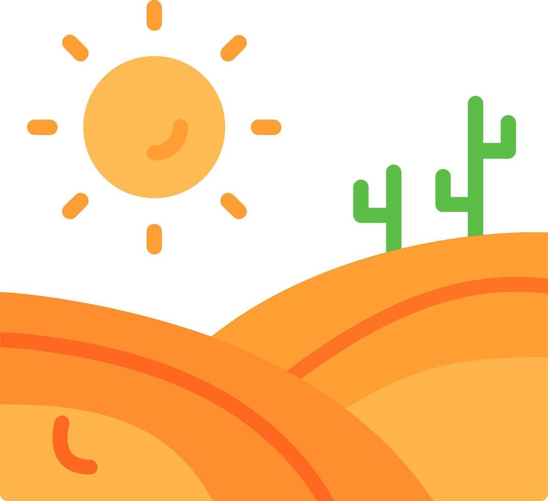 An orange desert with a sun and cactus plants vector