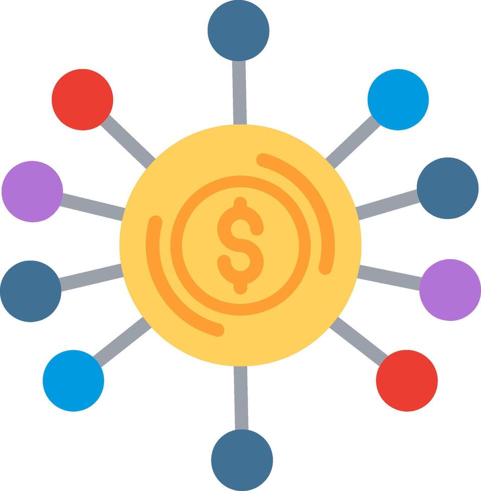 A dollar sign surrounded by circles and connected to other circles vector