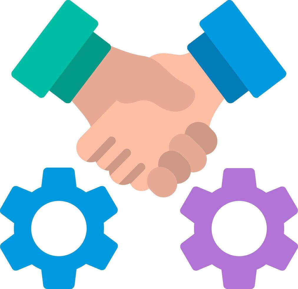 Two hands shaking with gears and gears vector