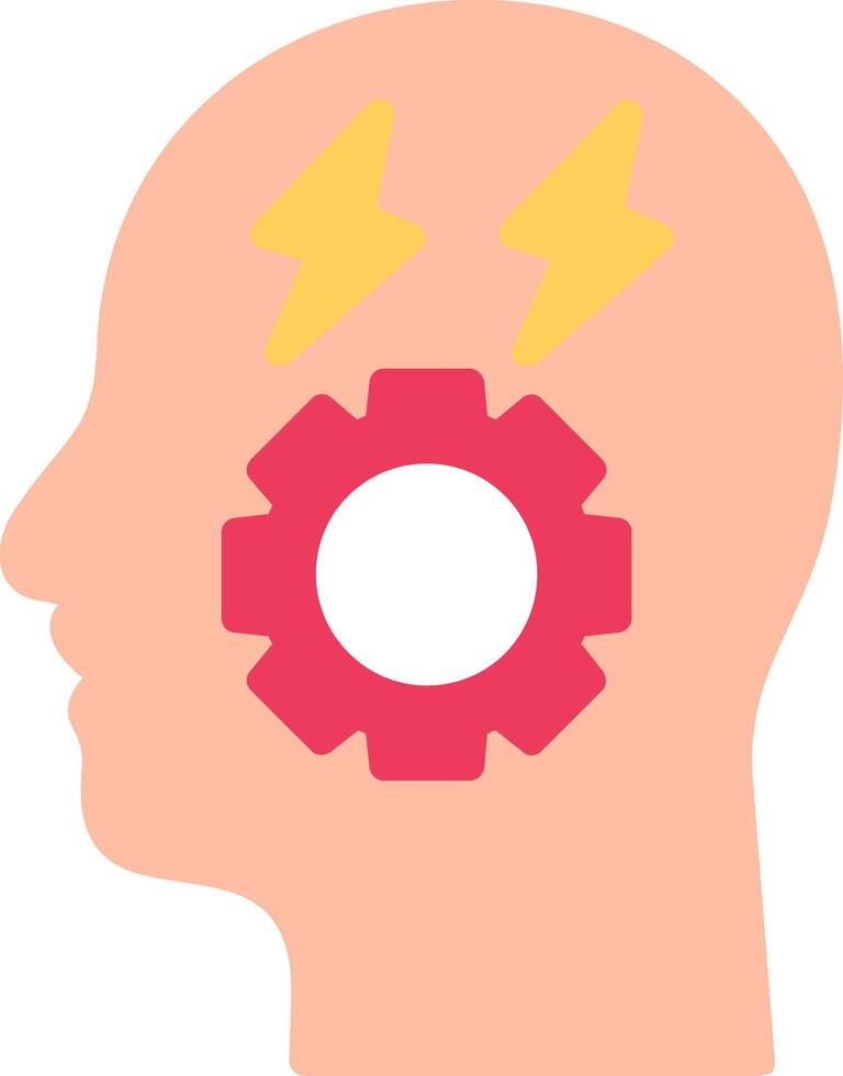 A person's head with a gear and lightning bolt vector