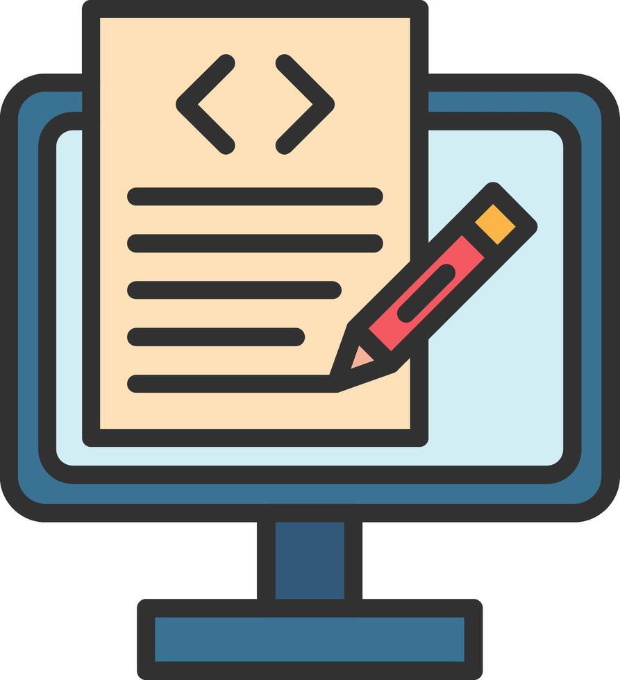 A pen and paper icon on a computer monitor vector