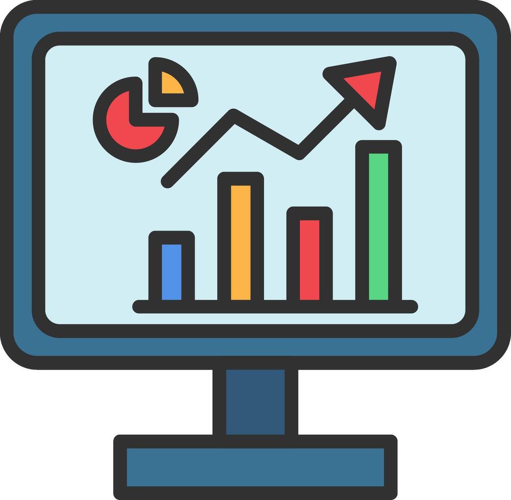 A computer monitor with a graph chart on it vector