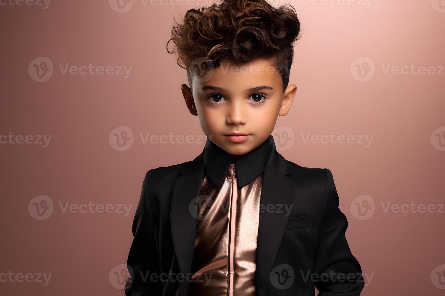 Vibrant Minimalist Studio Portrait of a Stylish Young Boy photo