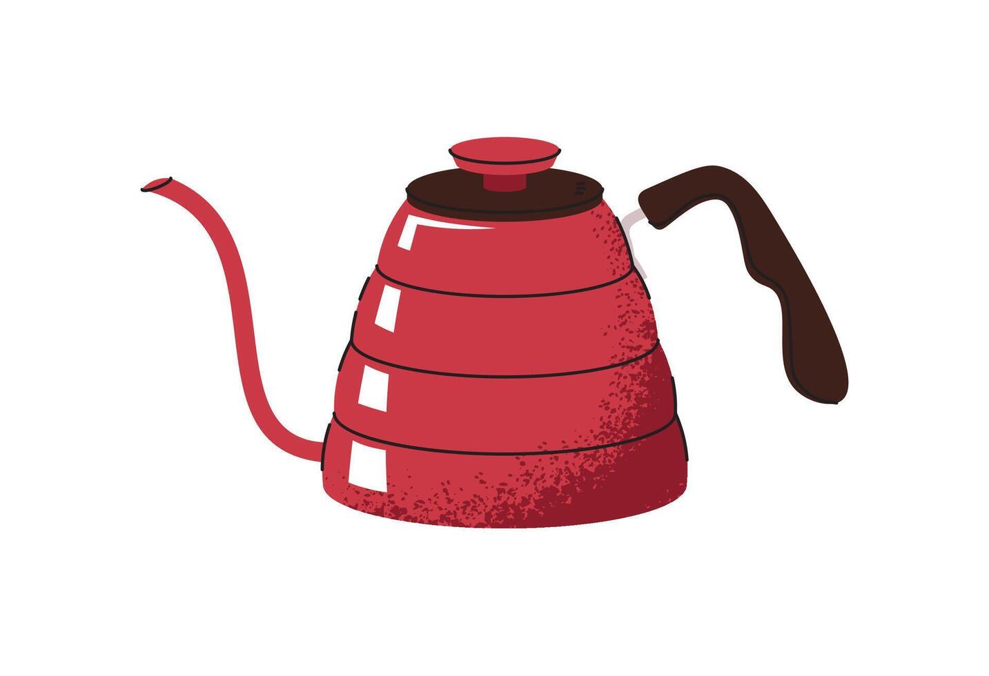 Red coffee pot. A kettle with a long spout for preparing hot aromatic coffee drinks. Flat cartoon illustration isolated on white background vector