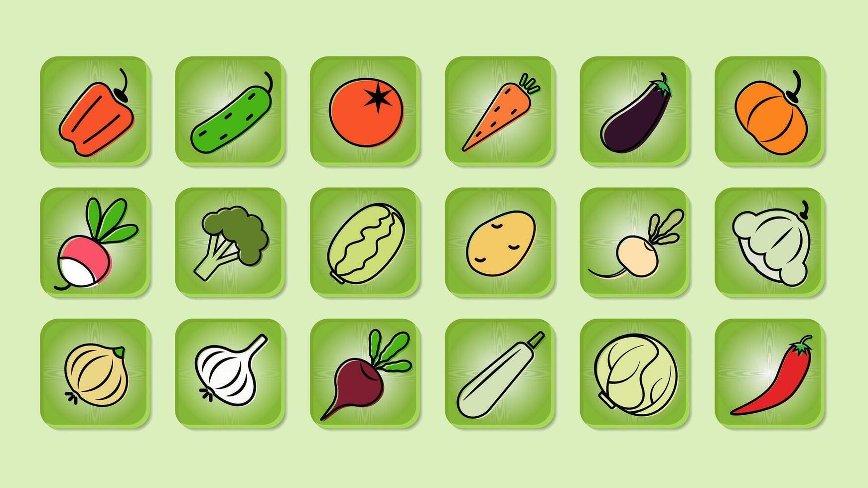 Vegetables icons on web buttons vector